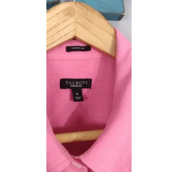 Talbots Pleated Pink Top 100% Linen Short Sleeve Medium - Picture 5 of 9
